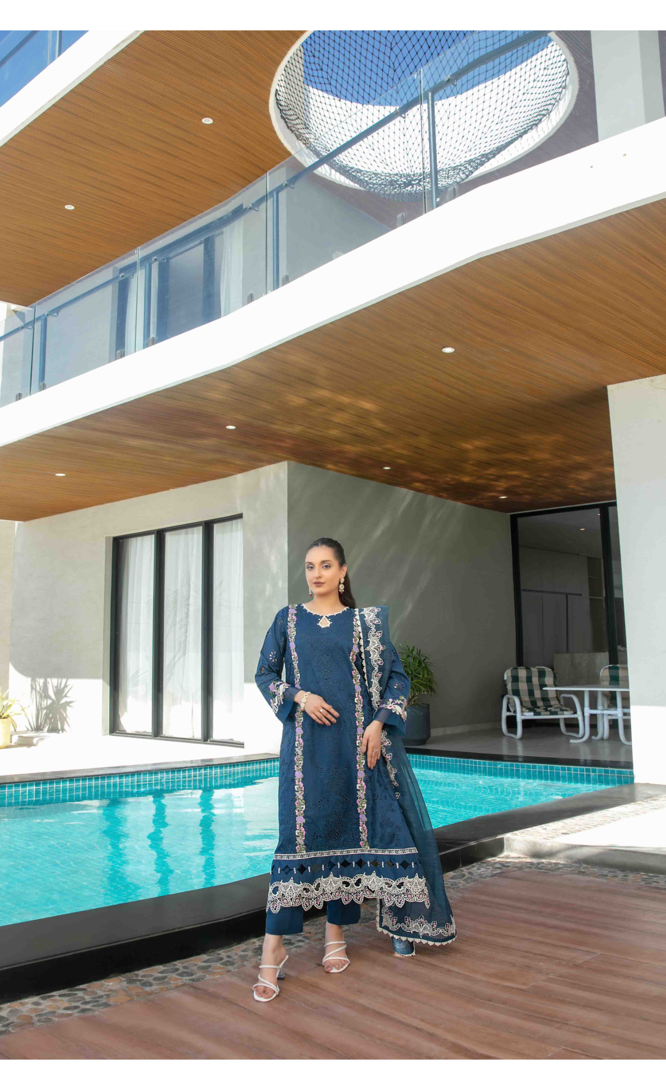 ZEVIRA Semi-Stitched Fancy Heavy Embroidered Lawn Shirt Designs with embellishments and Exclusive Embroidered Fancy Dupatta & Unstitched Plain cotton Shalwar Fabric