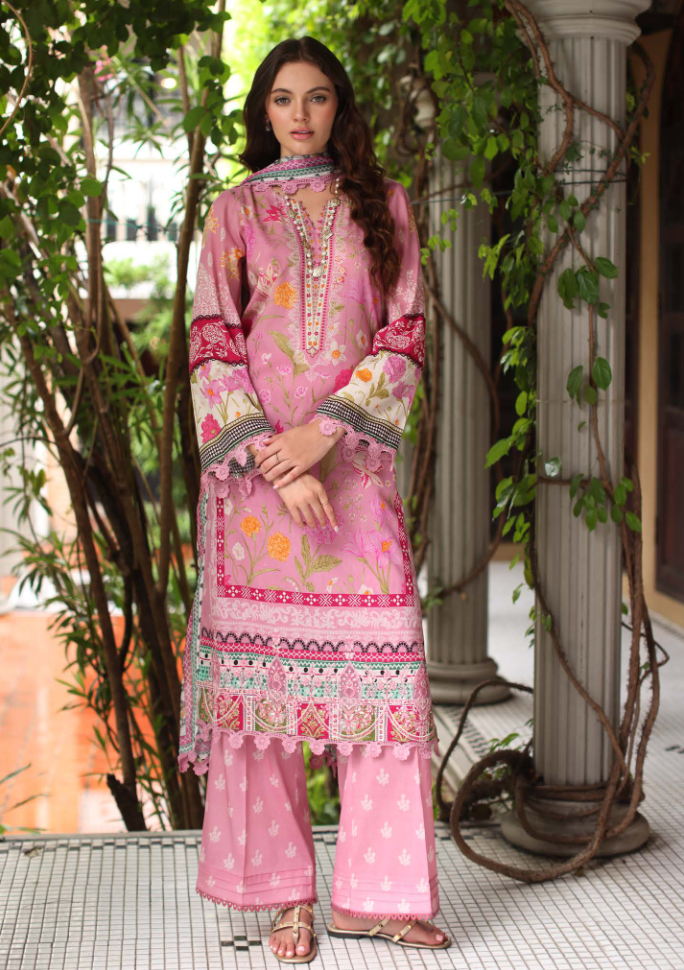 AAFREEN BY RIAZ ARTS EMBRODIRED CHIKENKARI LASER CUT LAWN COLLECTION WITH SHIFFON DUPATTA (224)