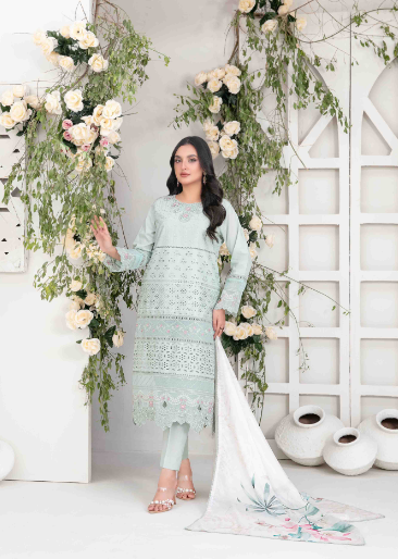 SAIJA Tawakkal New Semi-Stitched Embroidered Schiffli Lawn Digital Printed Silk Dupatta Collection 2025 (D-1238)