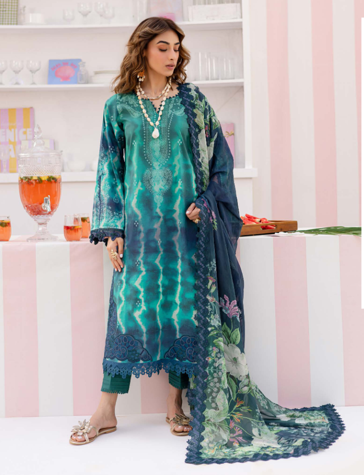 Gardenia by Nurèh Embroidered and print lawn collection with embroidered chiffon dupatta (stitched dupattas)