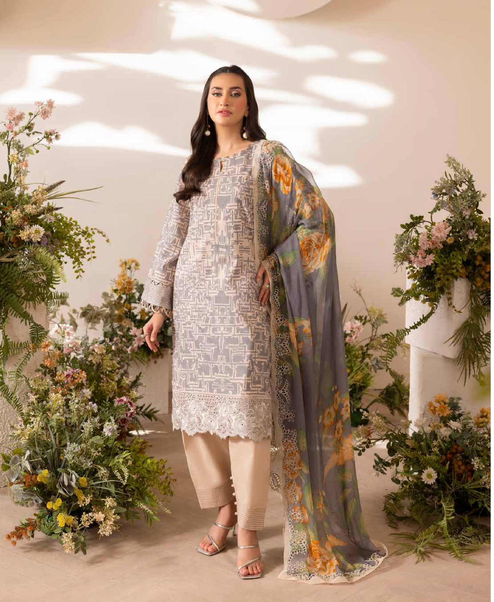 Charizma Basics Embroidered Lawn suit with Embroidered Voil Lawn Dupatta vol.1