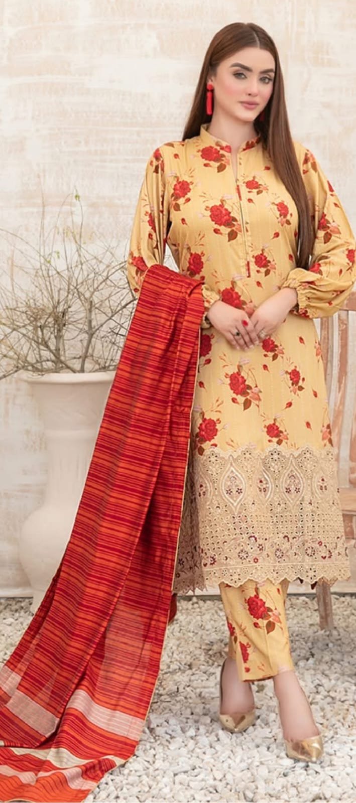 MARNINA 🎗 By Tawakkal Fabrics  Un-Stitched Embroidered Digital Printed Staple Shirt Designs with  Exclusive Fancy Banarsi Dupatta & Unstitched Digital Printed Staple Shalwar Fabric
