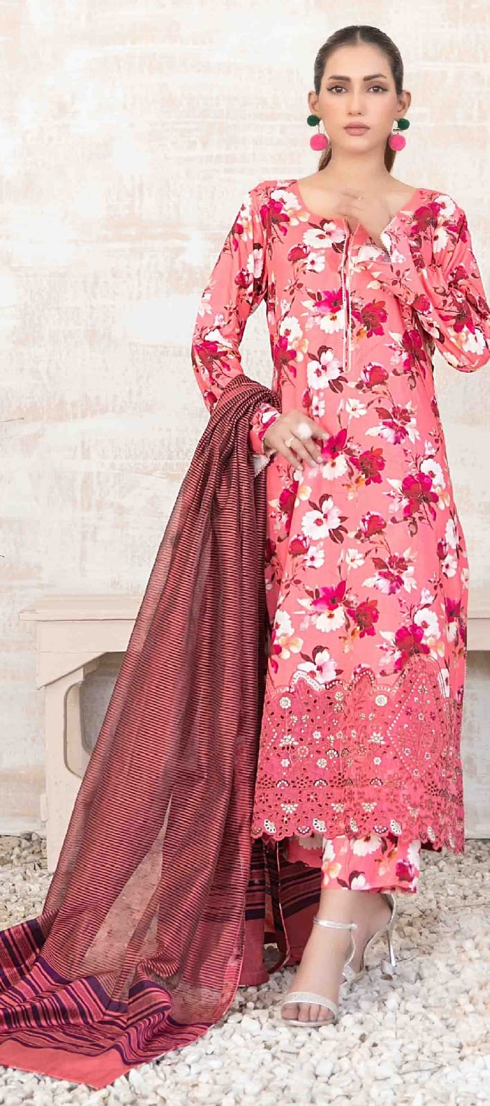 MARNINA 🎗 By Tawakkal Fabrics  Un-Stitched Embroidered Digital Printed Staple Shirt Designs with  Exclusive Fancy Banarsi Dupatta & Unstitched Digital Printed Staple Shalwar Fabric