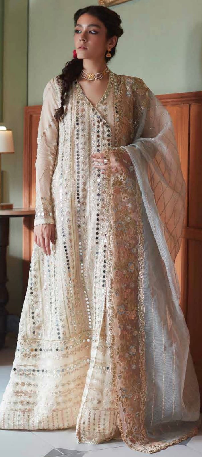 MUSHQ QALA KAMDANI KHADDI NET THREE PIECE COLLECTION LUXURUY FANCY WEDDING COLLECTION
